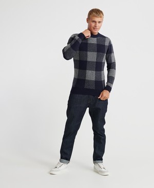 Superdry Academy Check Crew Neck Férfi Ugró Sötétkék | KYHMS1264